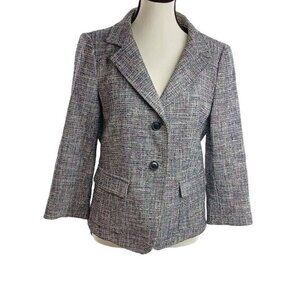 DKNY Blazer Womens Size 10 Gray Tweed Career Jacket 2 Button Lined Workwear
